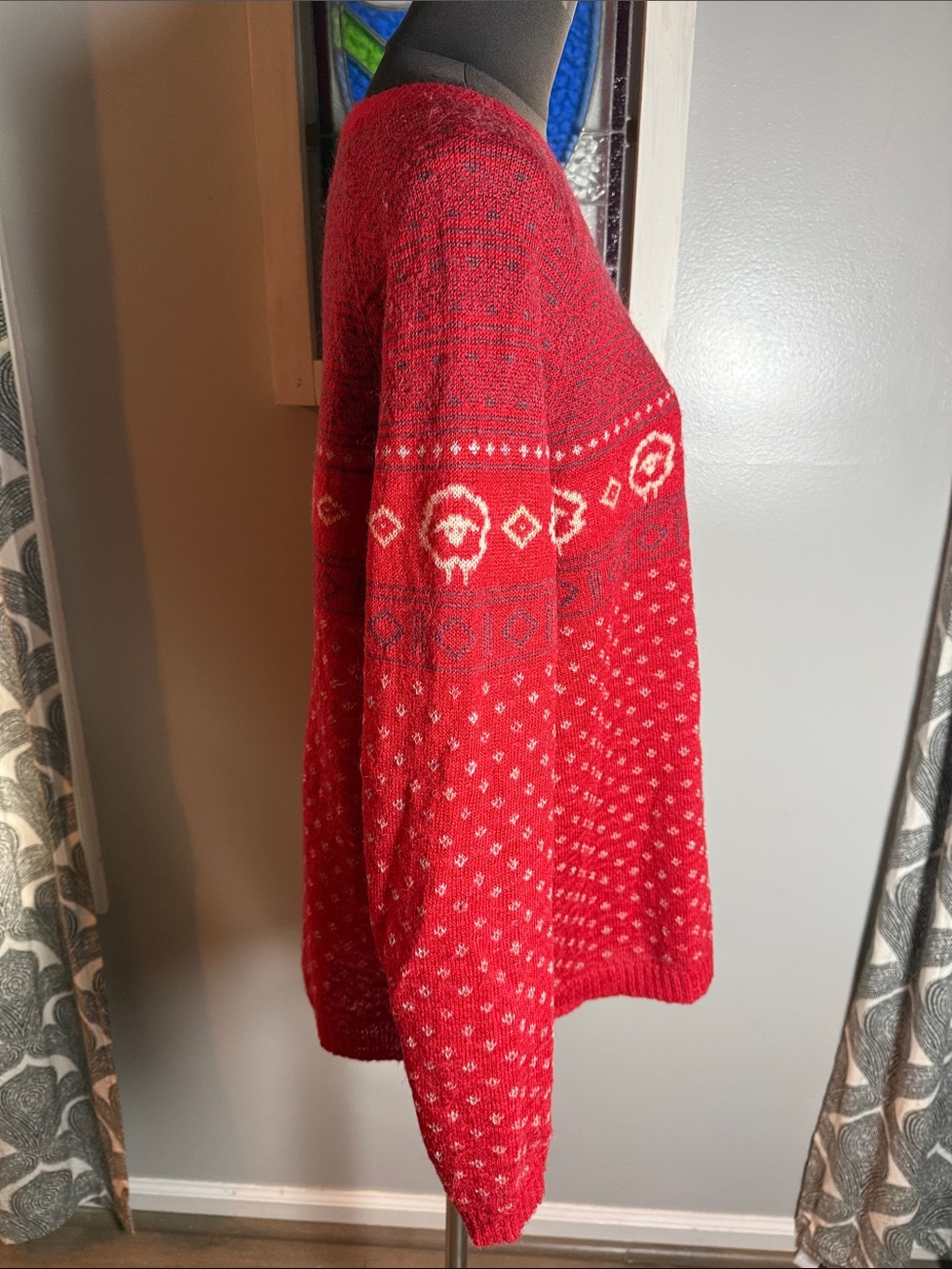 Woolrich Red Fair Isle Sheep Pattern Crewneck Sweater SZ L - Picture 6 of 9